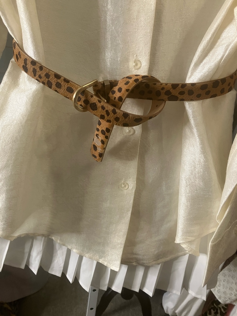 Talbots Leopard Spot Calf Hair Belt in Tan and Black with Gold-Tone D-Ring